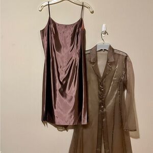 Vintage Donna Ricco Satin Slip Dress and Sheer Jacket Set - rose/mauve